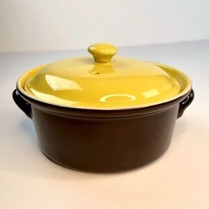 Vintage 1976 Hall Pottery and Bakeware Casserole Dish Lid Brown and Mustard